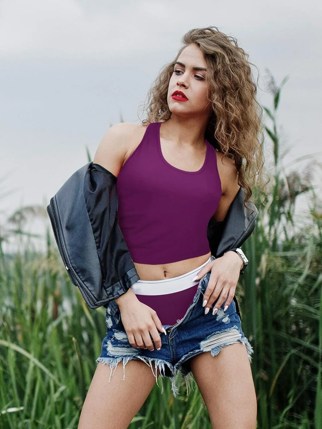 6 Pieces Basic Sleeveless Racerback Sports Crop Tank Tops for Women Girls Daily Wearing