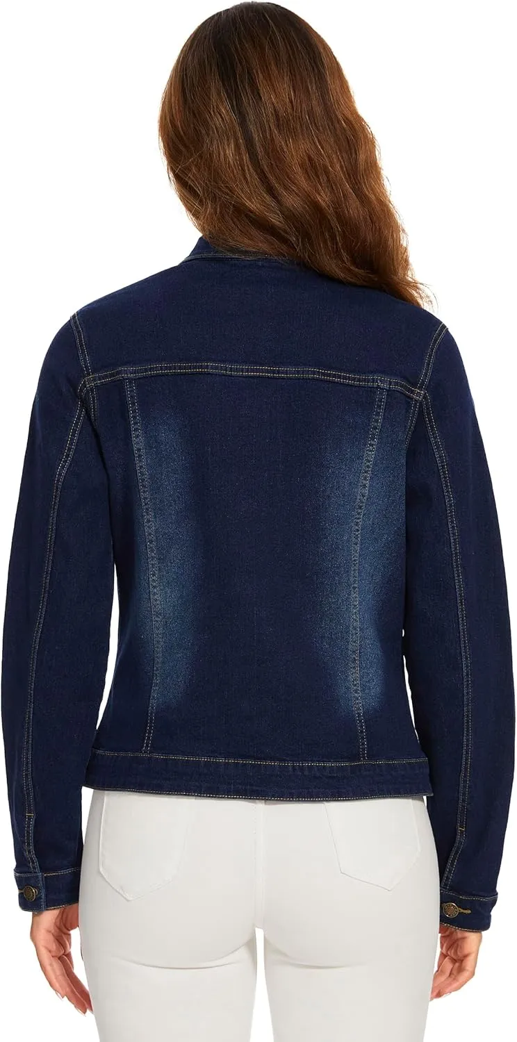 Anienaya Women's Stretch Denim Jacket Long Sleeve Basic Trendy Button Up Trucker Jean Jackets