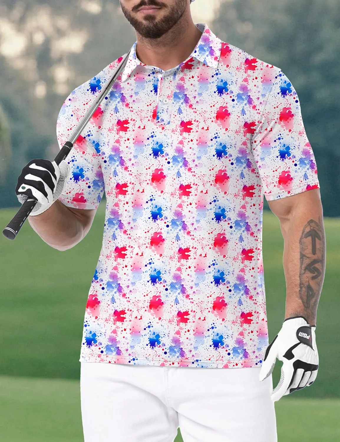 Askdeer Men's Golf Polo Shirts Short Sleeve Performance Dry Fit Polo Shirt Moisture Wicking Casual Golf Shirts