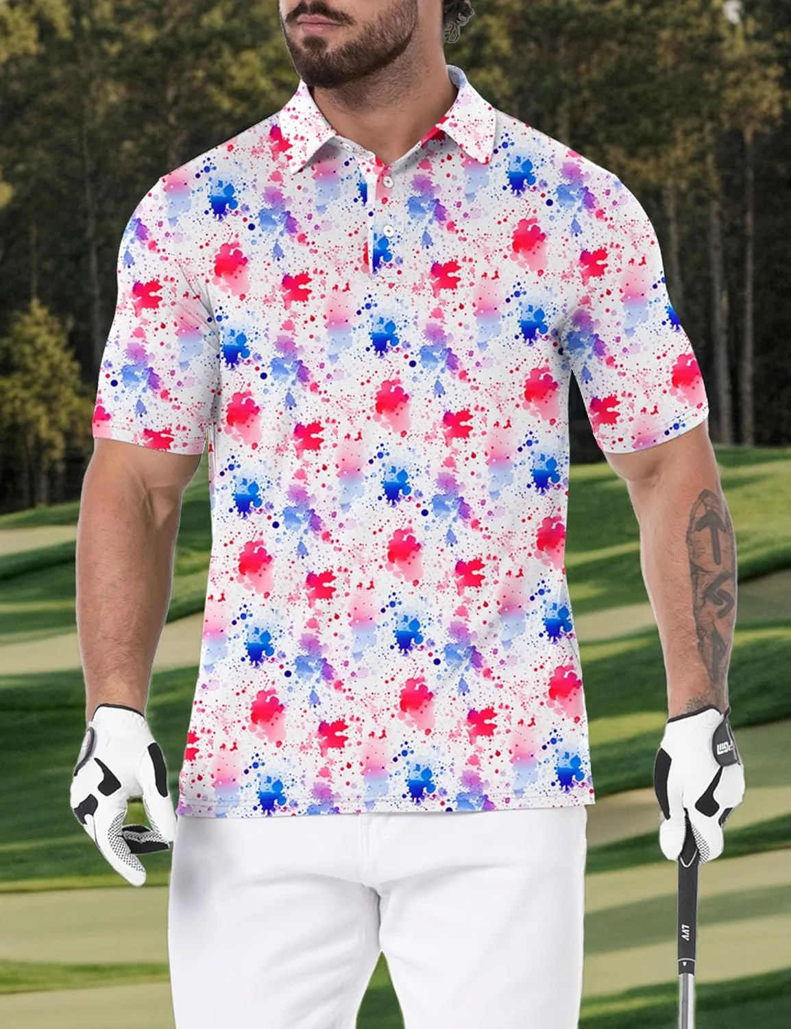 Askdeer Men's Golf Polo Shirts Short Sleeve Performance Dry Fit Polo Shirt Moisture Wicking Casual Golf Shirts