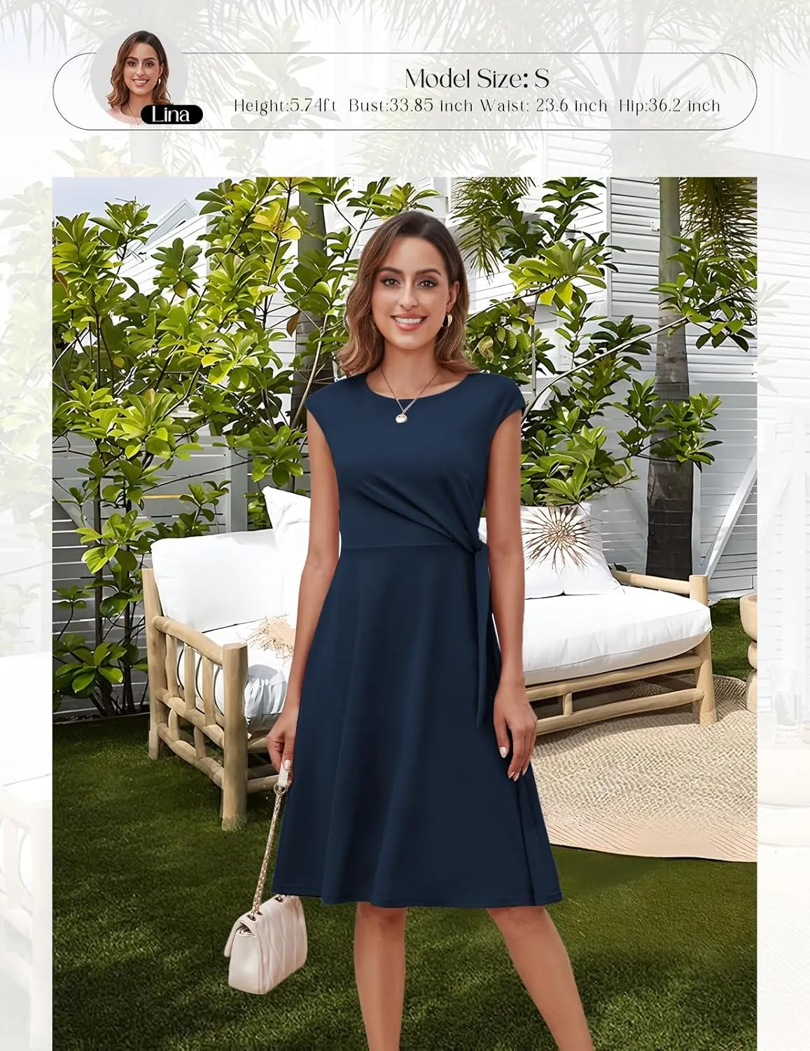 Bbonlinedress Women Cocktail Summer Midi Dress Wedding Guest Vintage Tea Party Dresses Cap Sleeve Casual Formal Church