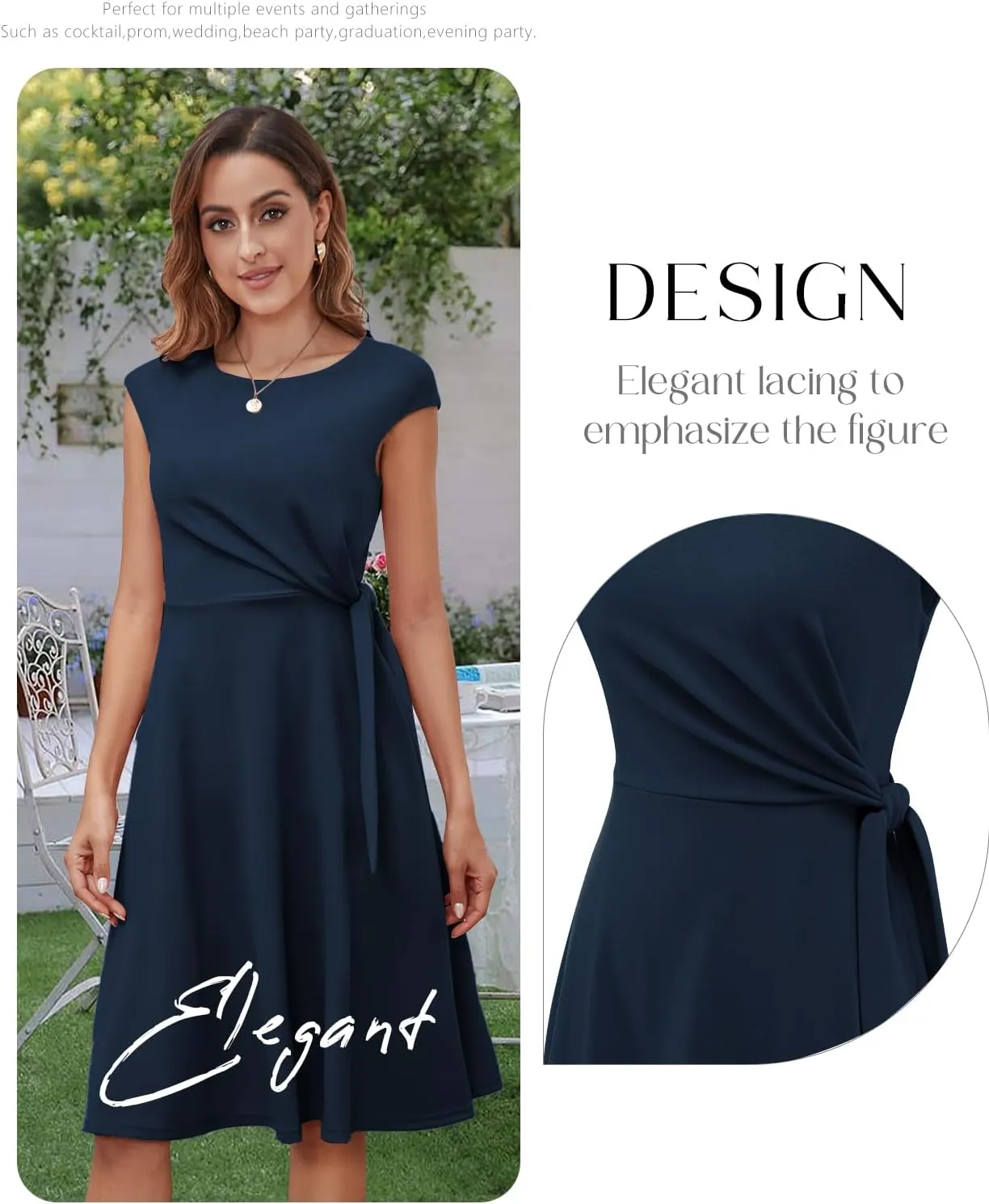 Bbonlinedress Women Cocktail Summer Midi Dress Wedding Guest Vintage Tea Party Dresses Cap Sleeve Casual Formal Church