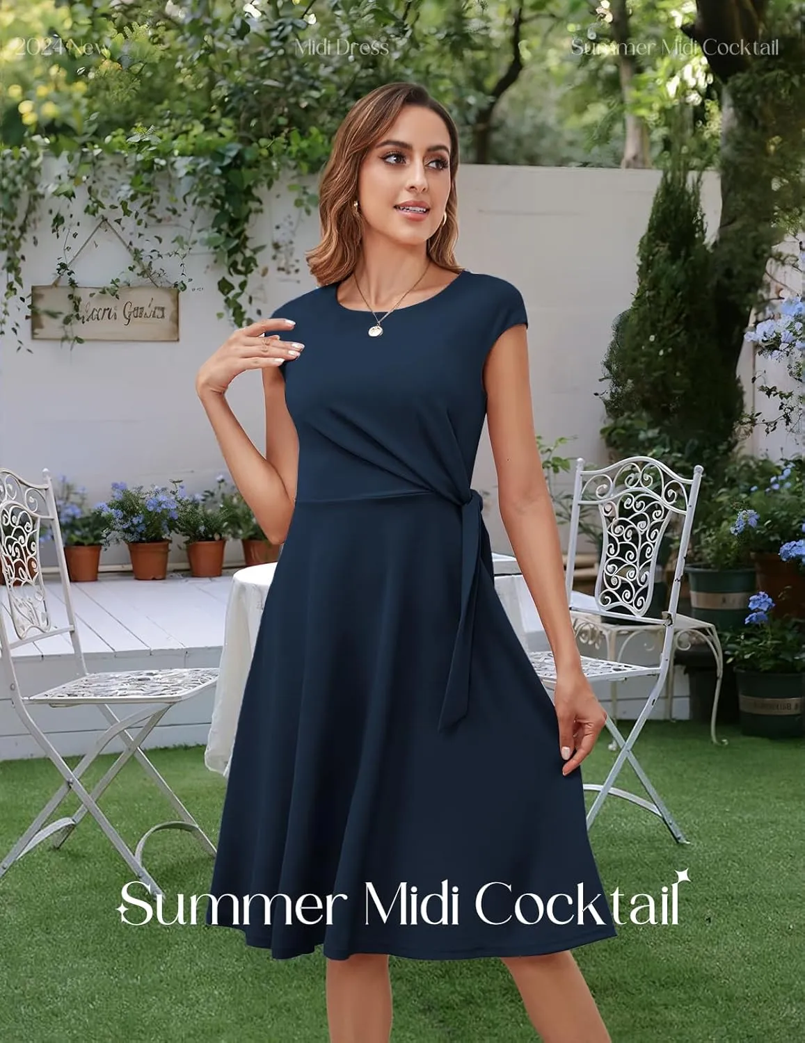 Bbonlinedress Women Cocktail Summer Midi Dress Wedding Guest Vintage Tea Party Dresses Cap Sleeve Casual Formal Church
