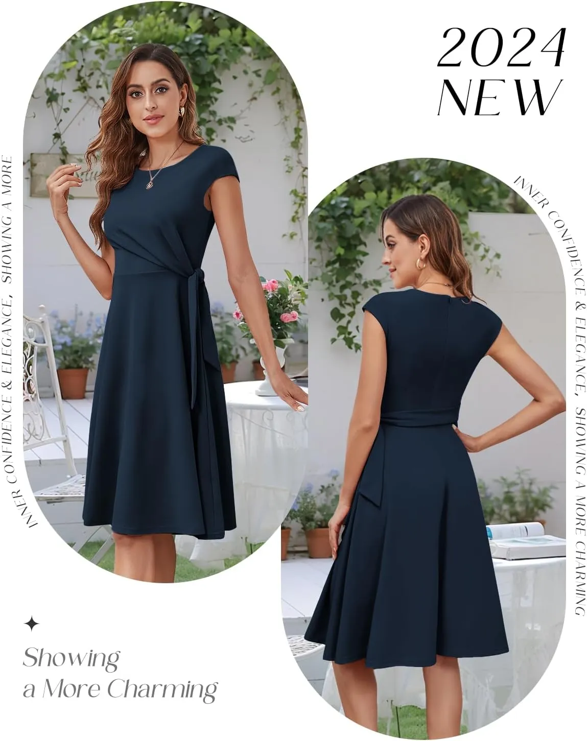 Bbonlinedress Women Cocktail Summer Midi Dress Wedding Guest Vintage Tea Party Dresses Cap Sleeve Casual Formal Church