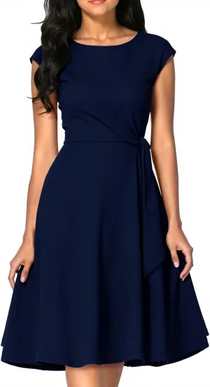 Bbonlinedress Women Cocktail Summer Midi Dress Wedding Guest Vintage Tea Party Dresses Cap Sleeve Casual Formal Church
