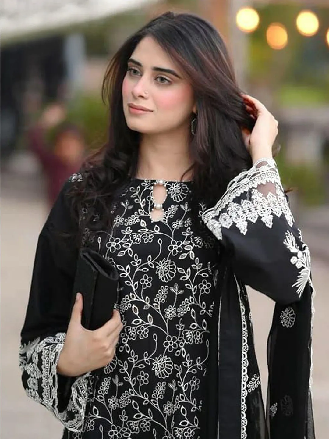 Black Designer Heavy Semi-Stitched Pant Suit With Embroidery Work