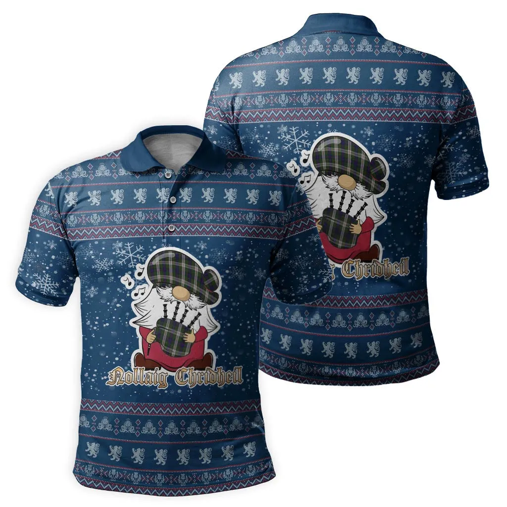 Blair Dress Clan Christmas Family Polo Shirt with Funny Gnome Playing Bagpipes