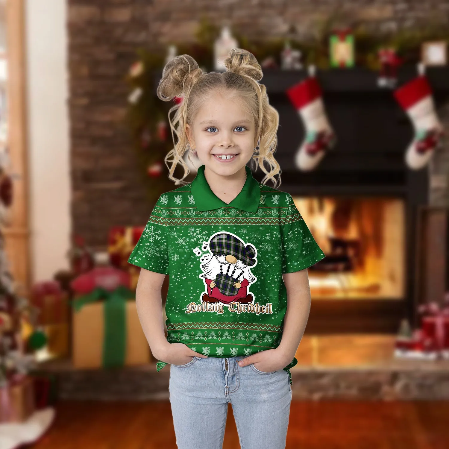 Blair Dress Clan Christmas Family Polo Shirt with Funny Gnome Playing Bagpipes