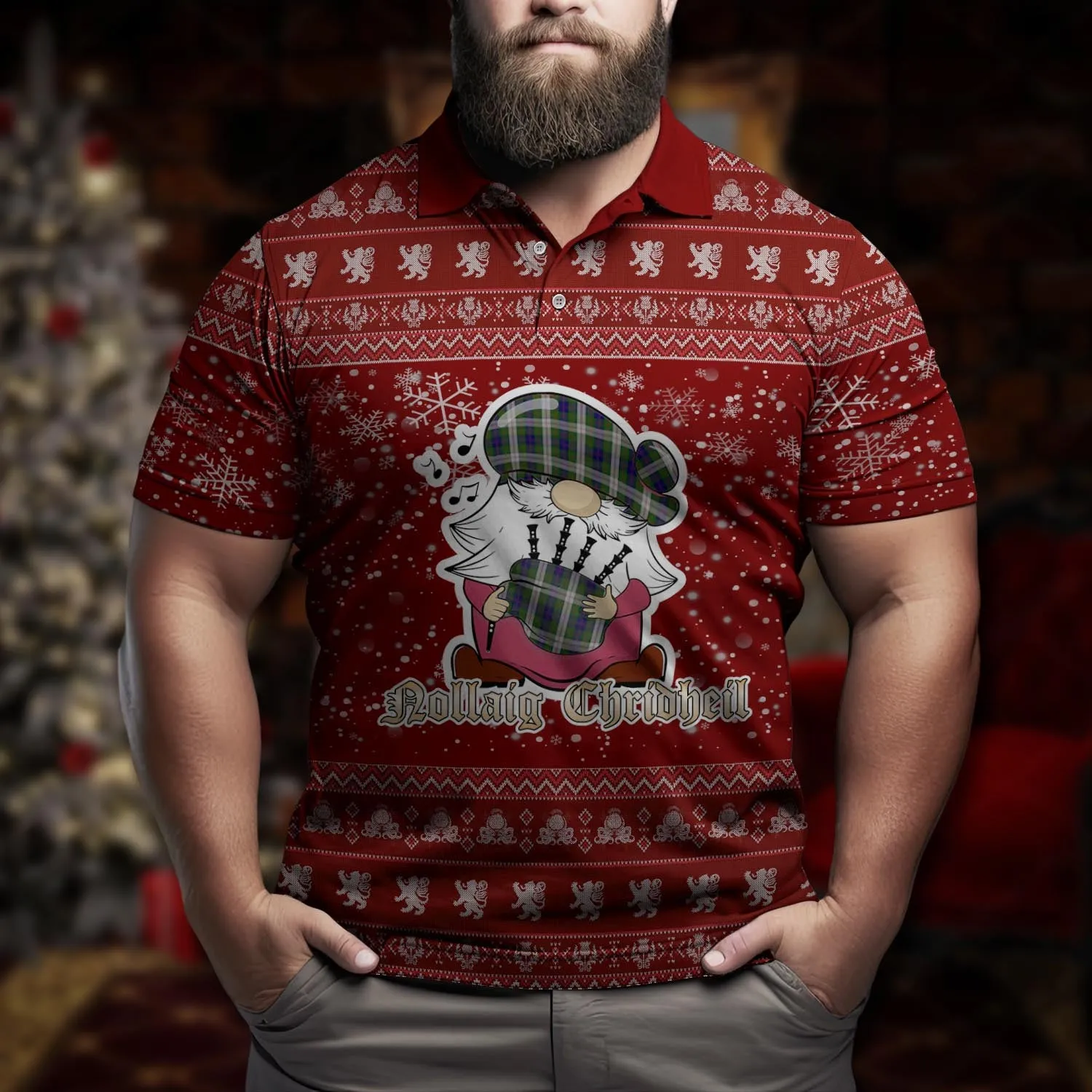 Blair Dress Clan Christmas Family Polo Shirt with Funny Gnome Playing Bagpipes