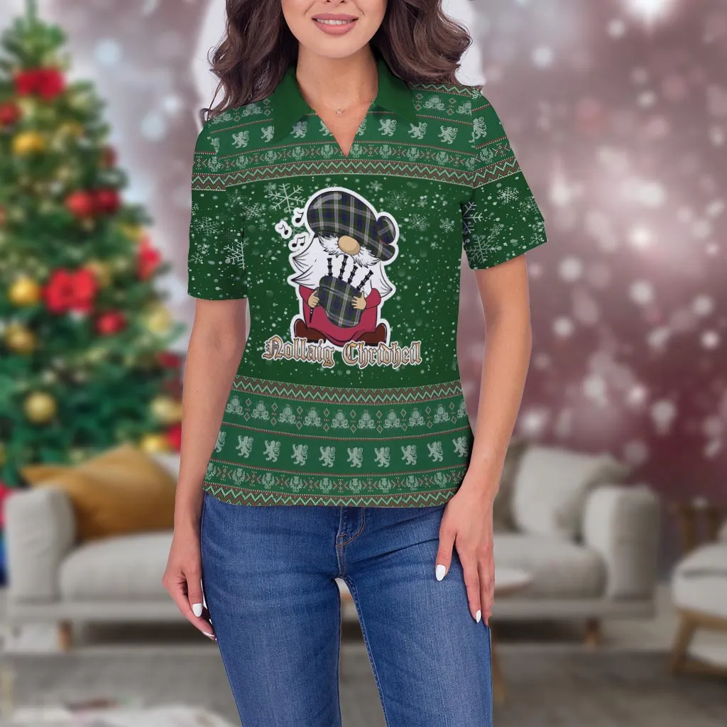 Blair Dress Clan Christmas Family Polo Shirt with Funny Gnome Playing Bagpipes