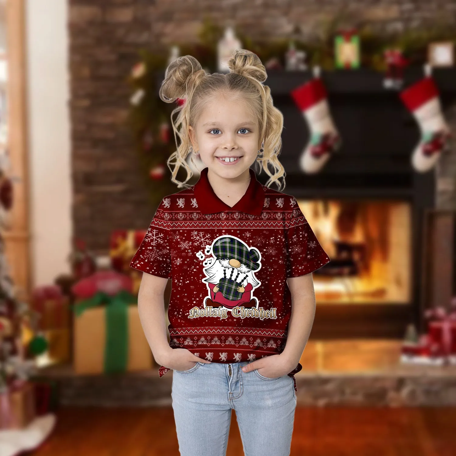 Blair Dress Clan Christmas Family Polo Shirt with Funny Gnome Playing Bagpipes