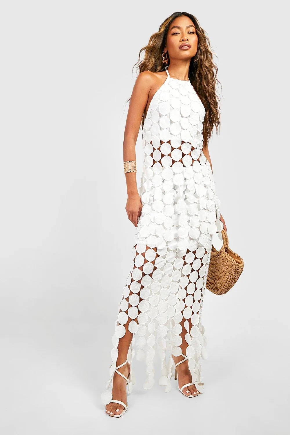 Boohoo Crochet Asymmetrical Nom Maxi Skirt, White