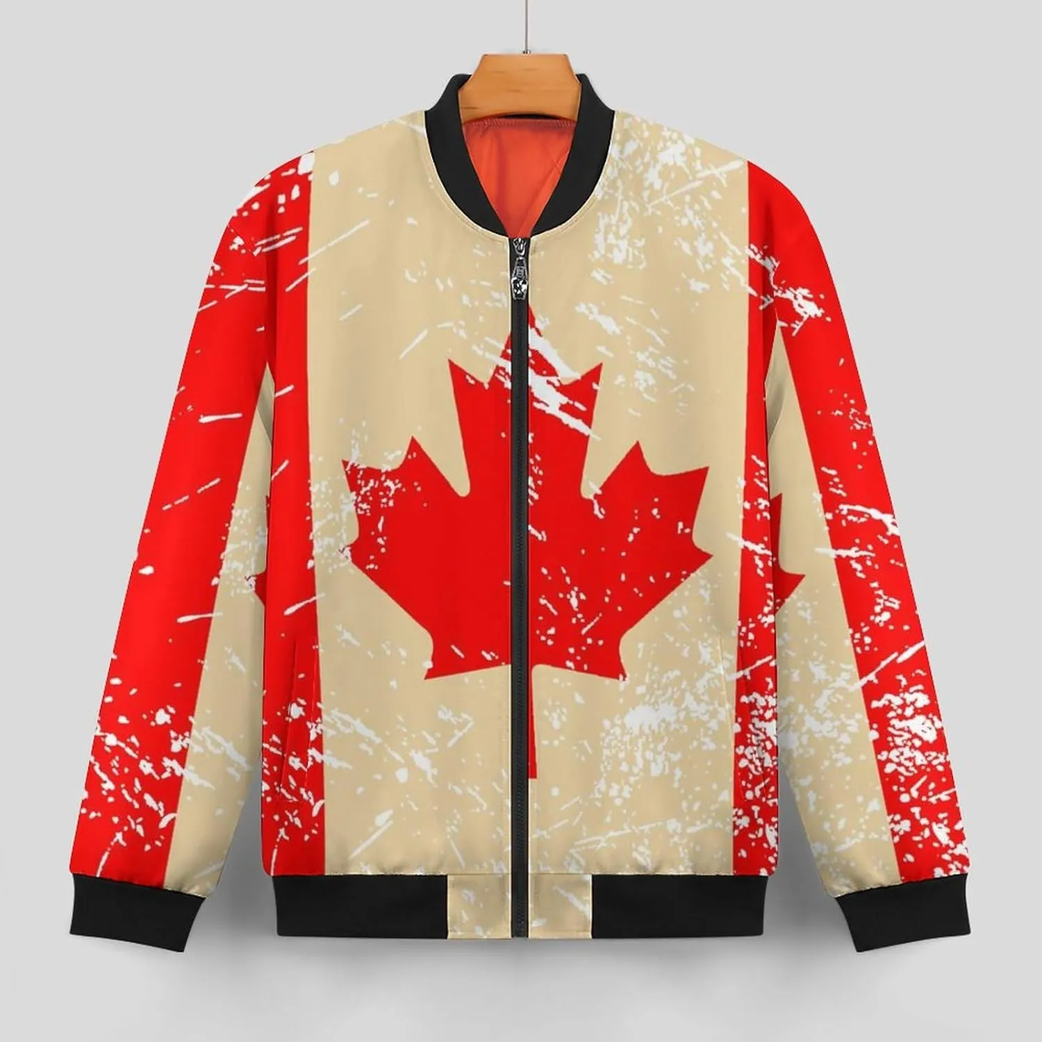 Canada Retro Flag Men's Bomber Jacket Lightweight Windbreaker Fashion Spring Fall Coats Casual Jackets for Men