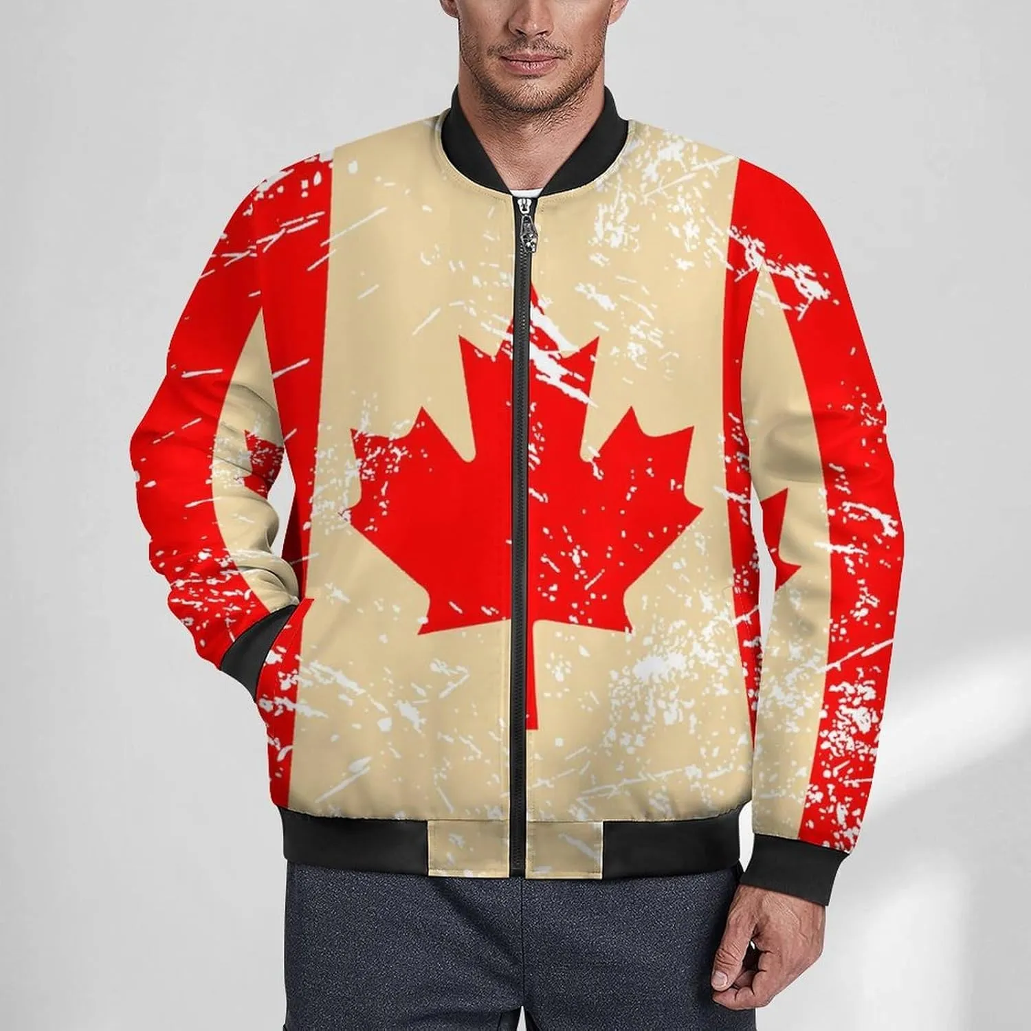 Canada Retro Flag Men's Bomber Jacket Lightweight Windbreaker Fashion Spring Fall Coats Casual Jackets for Men