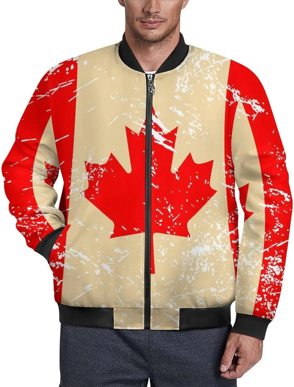 Canada Retro Flag Men's Bomber Jacket Lightweight Windbreaker Fashion Spring Fall Coats Casual Jackets for Men