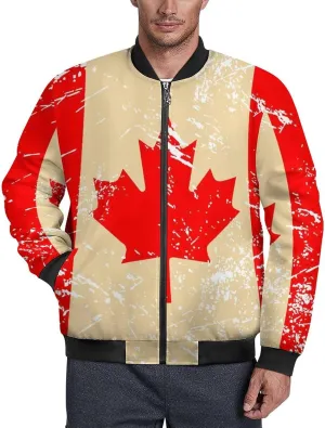 Canada Retro Flag Men's Bomber Jacket Lightweight Windbreaker Fashion Spring Fall Coats Casual Jackets for Men