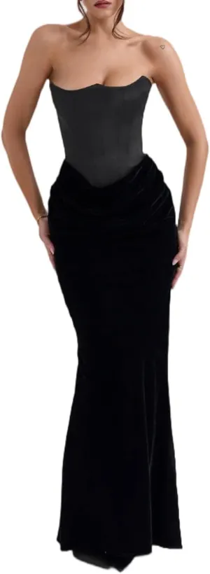 Catalpalev Women's Sexy Fishbone Plunge Slim Backless Temperament Velvet Gowns Bridesmaid Dresses Prom Dresses