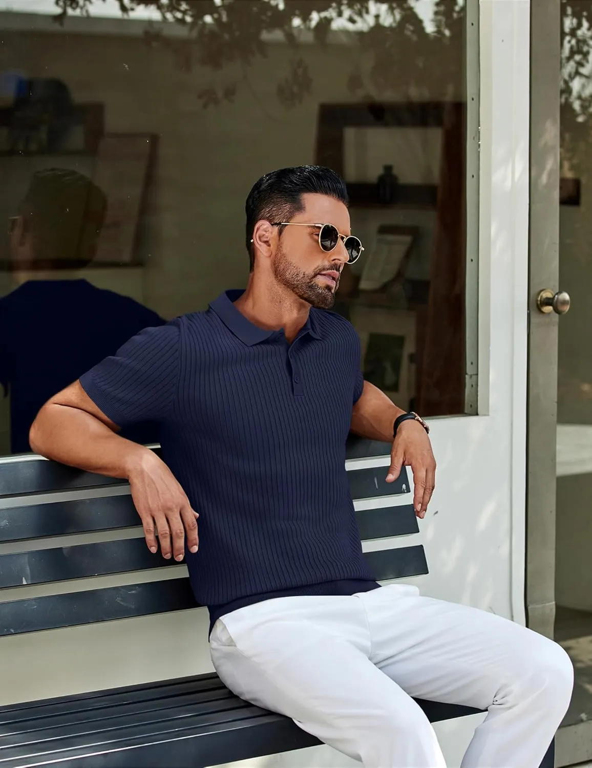 COOFANDY Mens Knit Polo Shirts Short Sleeve Button Down Shirt Textured Casual Summer Beach Shirts