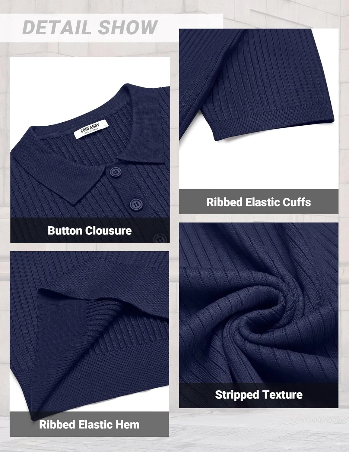 COOFANDY Mens Knit Polo Shirts Short Sleeve Button Down Shirt Textured Casual Summer Beach Shirts