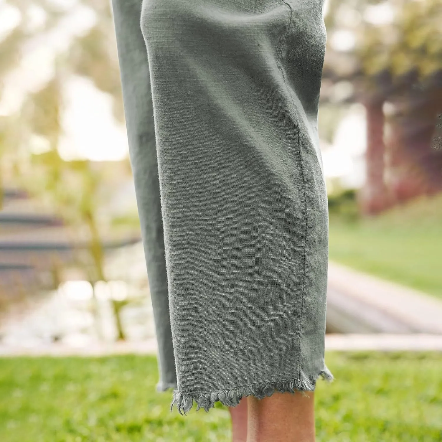 Cotton Linen Cropped Pants Women Straight Leg Capris Summer Business Casual Work Pants Ankle Length Chino Trousers