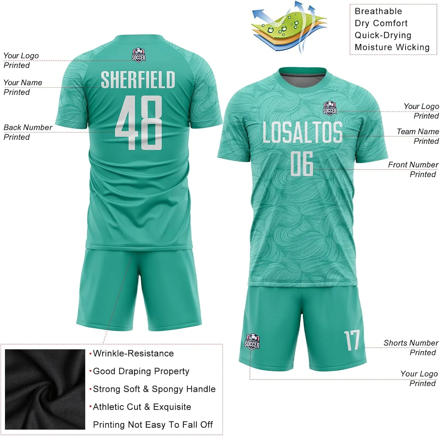 Custom Men Women Youth Soccer Jersey Personalized Boys Soccer Shirts and Shorts with Team Name Number Logo