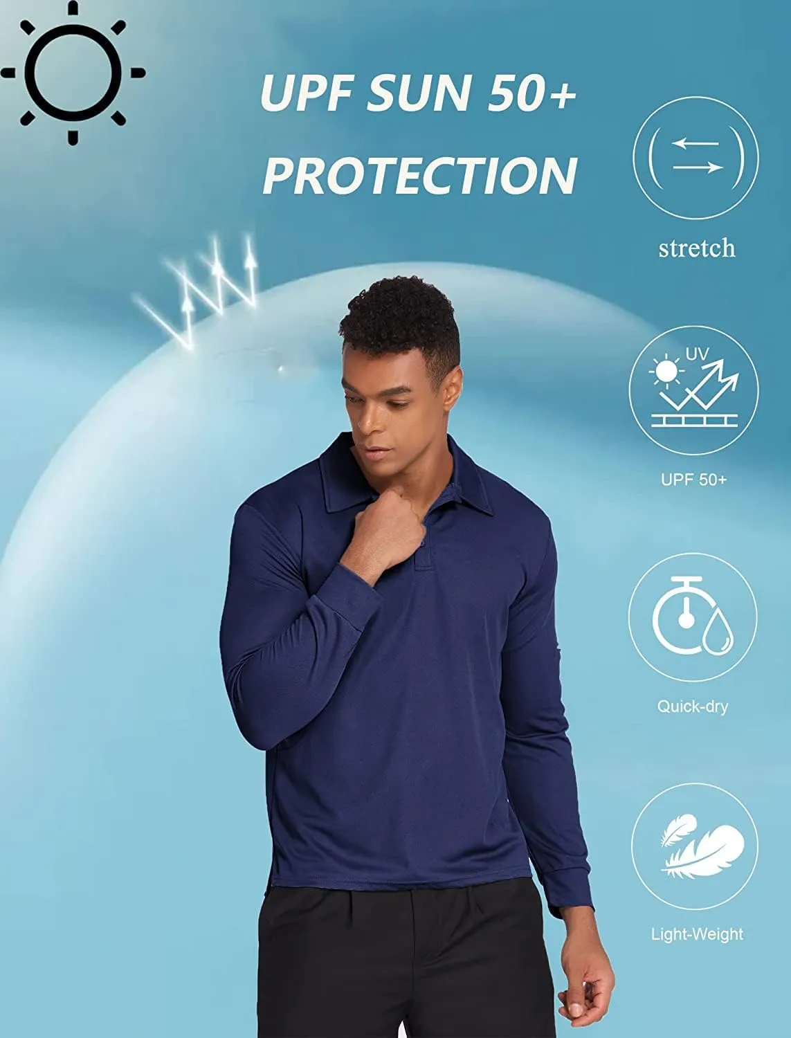Deyeek Men's Polo Shirts Long Sleeve Golf Polo Shirts for Men Quick Dry UPF 50  Sun Protection Polos Casual Collared Shirts