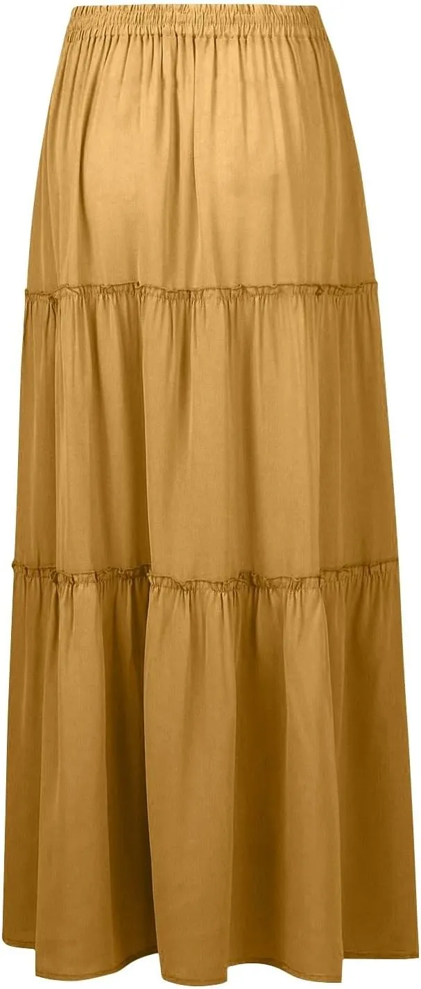 Floral Maxi Skirt for Women Summer 2025 Trendy Boho Elastic High Waisted Skirts A-Line Flowy Long Tiered Maxi Skirts