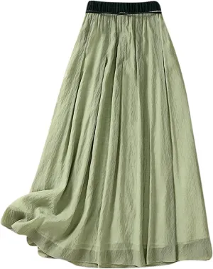Flowy Cotton Linen Skirt for Women High Waist Drawstring Maxi Skirts Lightweight Casual Boho Skirt Clothes