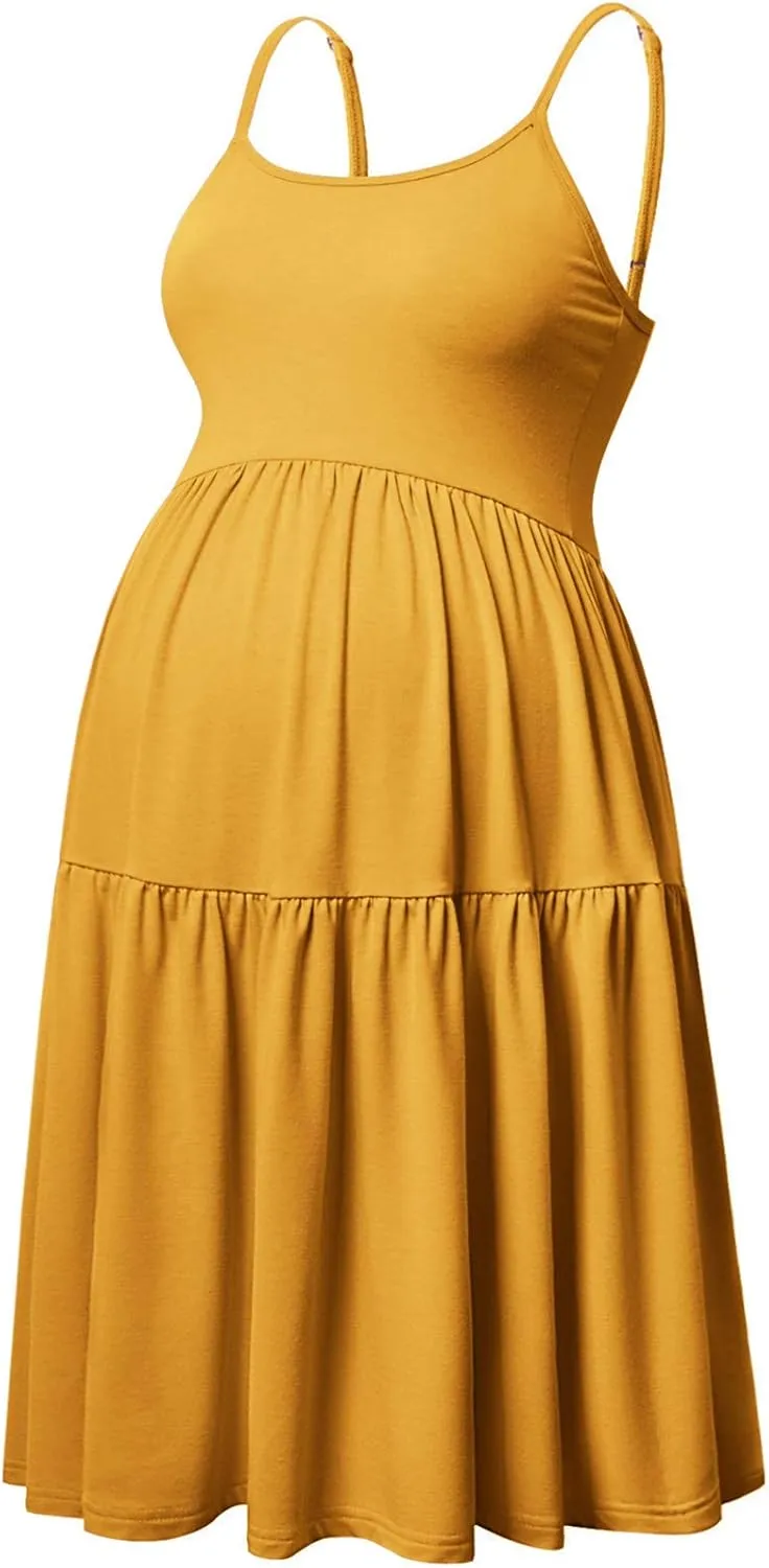 GINKANA Women's Sleeveless Maternity Dress Adjustable Strappy Summer Casual Swing Dress for Daily Wearing Or Baby Shower
