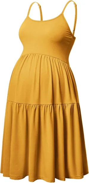 GINKANA Women's Sleeveless Maternity Dress Adjustable Strappy Summer Casual Swing Dress for Daily Wearing Or Baby Shower