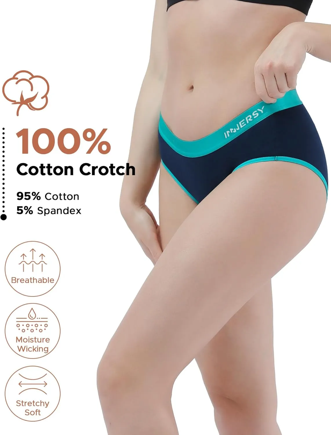 INNERSY Womens Underwear Cotton Hipster Panties Mid Rise Briefs Wide Waistband 6 Pack