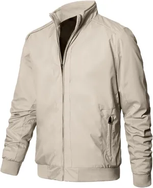 Jackets for Men, Men's Bomber Jacket Lightweight Jacket Full Zip Solid Color Windbreaker Casual Stylish Golf Jacket