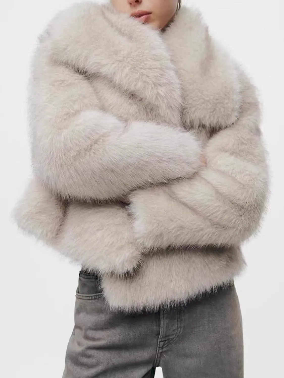 Jenkoon Women's Faux Fur Winter Coats Fashion Fluffy Lapel Jackets Shaggy Winter Jacket