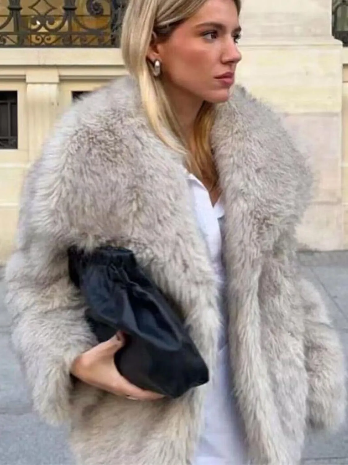 Jenkoon Women's Faux Fur Winter Coats Fashion Fluffy Lapel Jackets Shaggy Winter Jacket