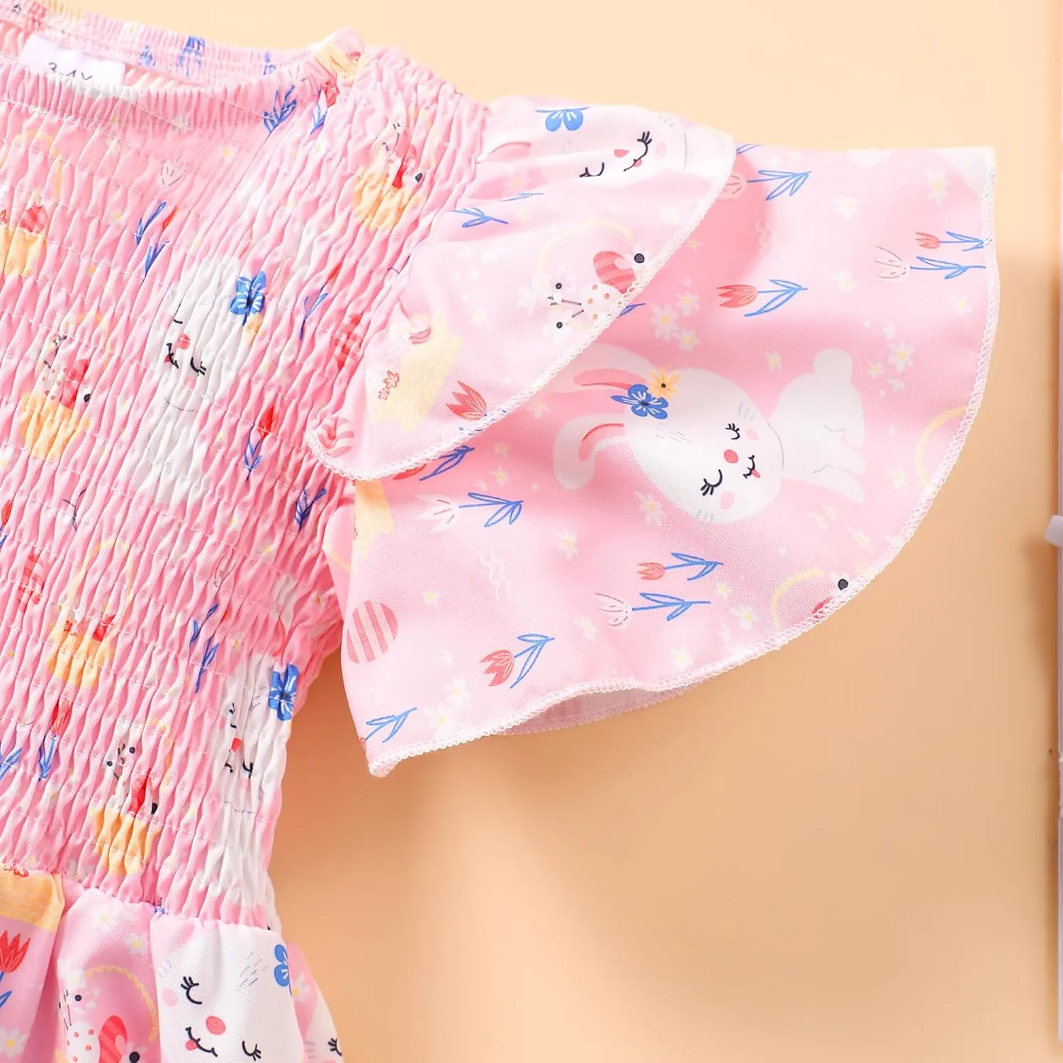 Little Girls Dress Ruffle Sleeve Floral Smocked Dresses Kids Casual Outfits Toddler Summer Tiered Boho Sundress 2-7T