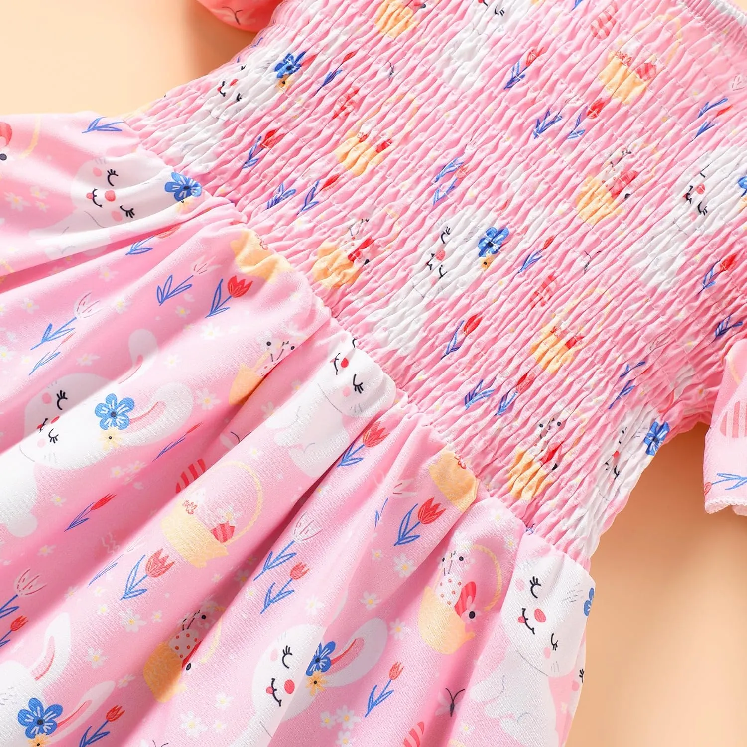 Little Girls Dress Ruffle Sleeve Floral Smocked Dresses Kids Casual Outfits Toddler Summer Tiered Boho Sundress 2-7T