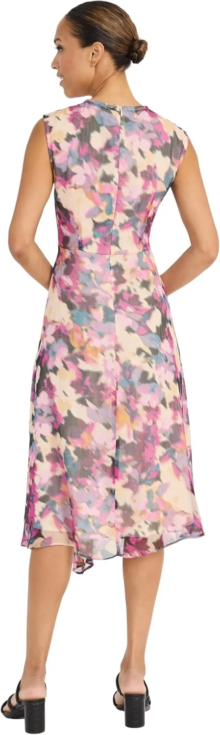 Maggy London Women's Sleeveless Fitted Midi Chiffon Asymmetrical Handkerchief Hem-Special Occasion Cocktail Dress