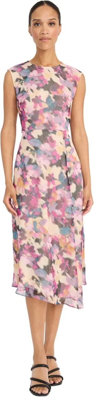 Maggy London Women's Sleeveless Fitted Midi Chiffon Asymmetrical Handkerchief Hem-Special Occasion Cocktail Dress