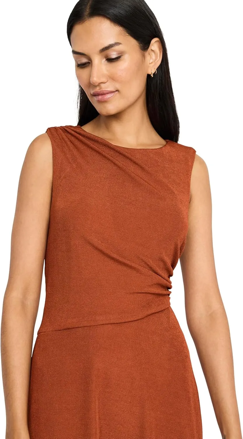 Maggy London Women's Sleeveless Midi Dress-Draped Bodice, High-Low Hem, Elegant A-line Silhouette