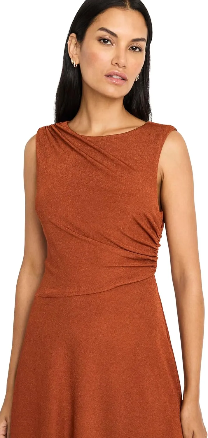 Maggy London Women's Sleeveless Midi Dress-Draped Bodice, High-Low Hem, Elegant A-line Silhouette