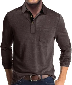 Men's Casual Polo Shirts Classic Button Basic Long Sleeve Shirt Solid Color Cotton Tees Stylish Tops