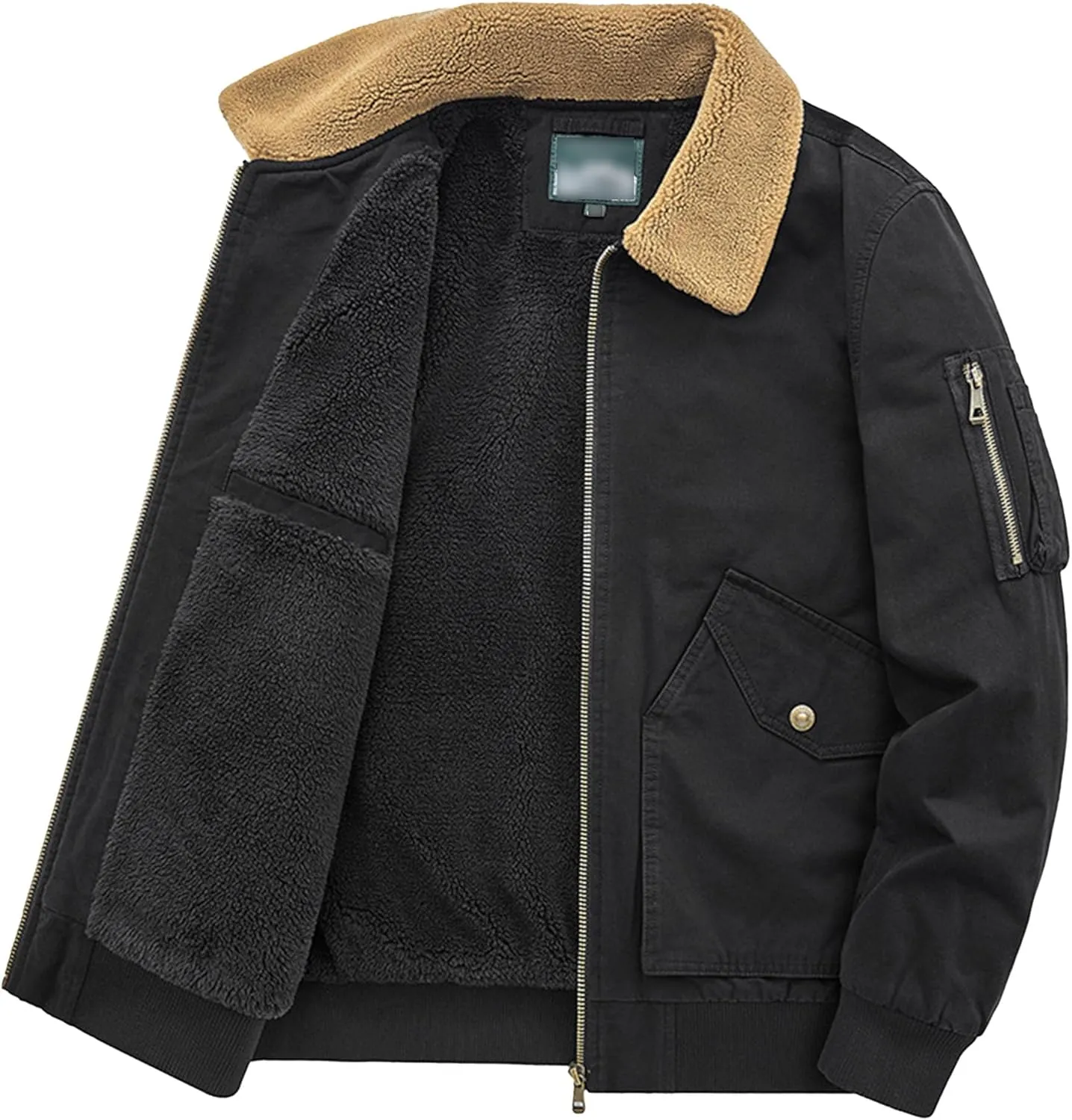 Men's Fur Collar Bomber Jacket Casual Button Military Cargo Jackets Sherpa Fleece Lined Trucker Coats