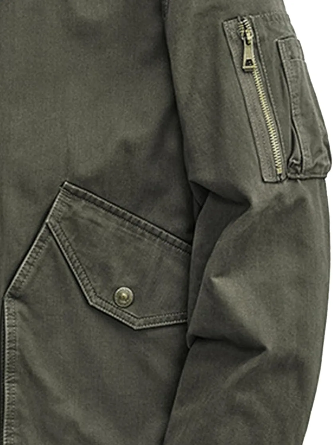 Men's Fur Collar Bomber Jacket Casual Button Military Cargo Jackets Sherpa Fleece Lined Trucker Coats