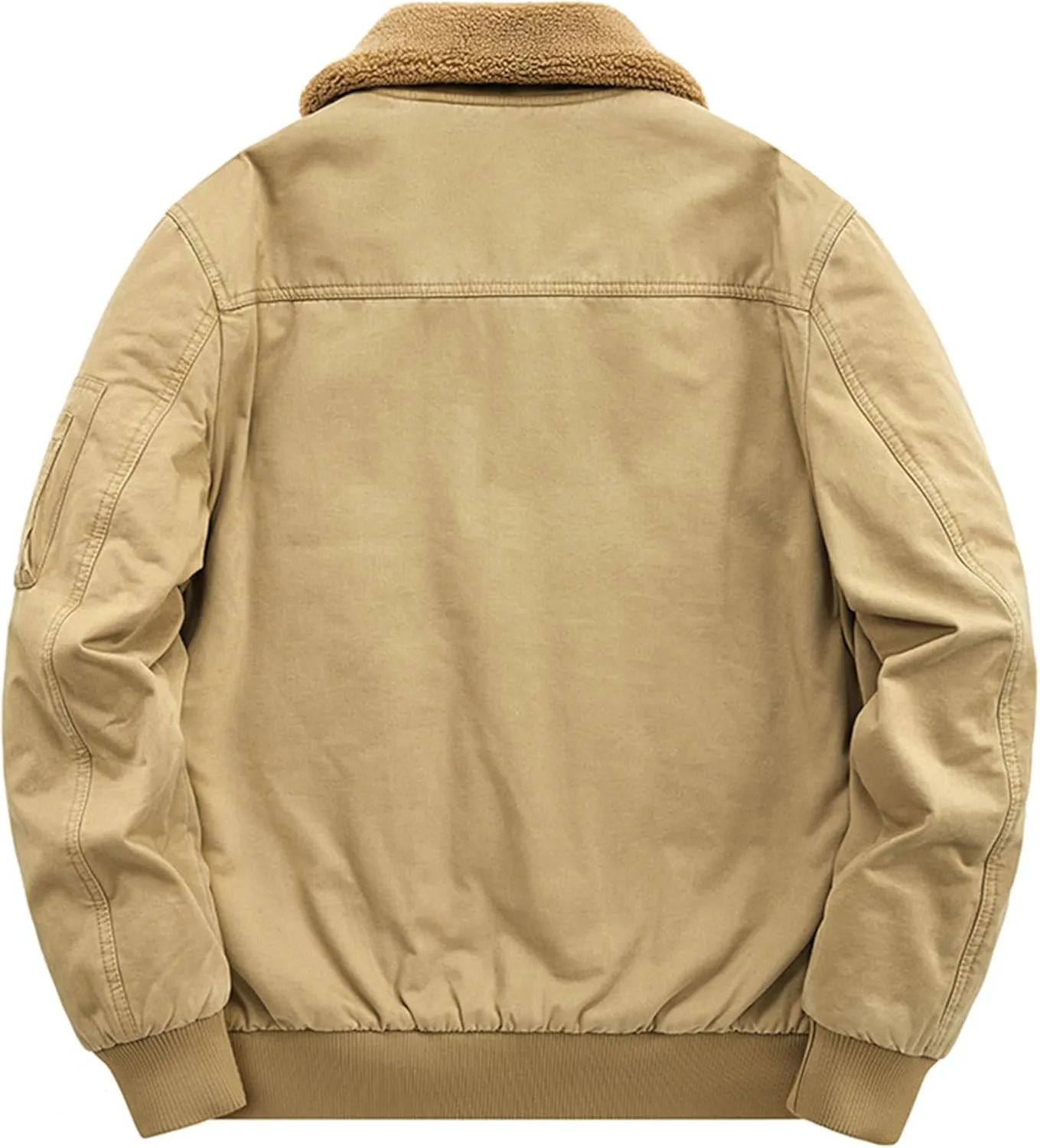 Men's Fur Collar Bomber Jacket Casual Button Military Cargo Jackets Sherpa Fleece Lined Trucker Coats