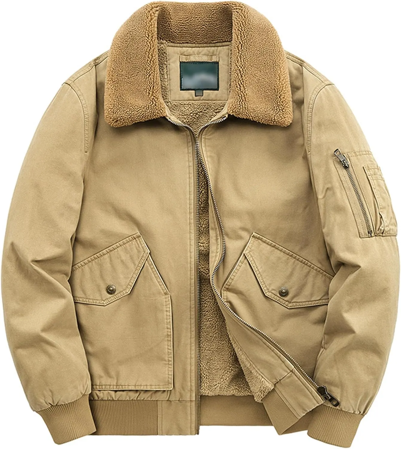Men's Fur Collar Bomber Jacket Casual Button Military Cargo Jackets Sherpa Fleece Lined Trucker Coats