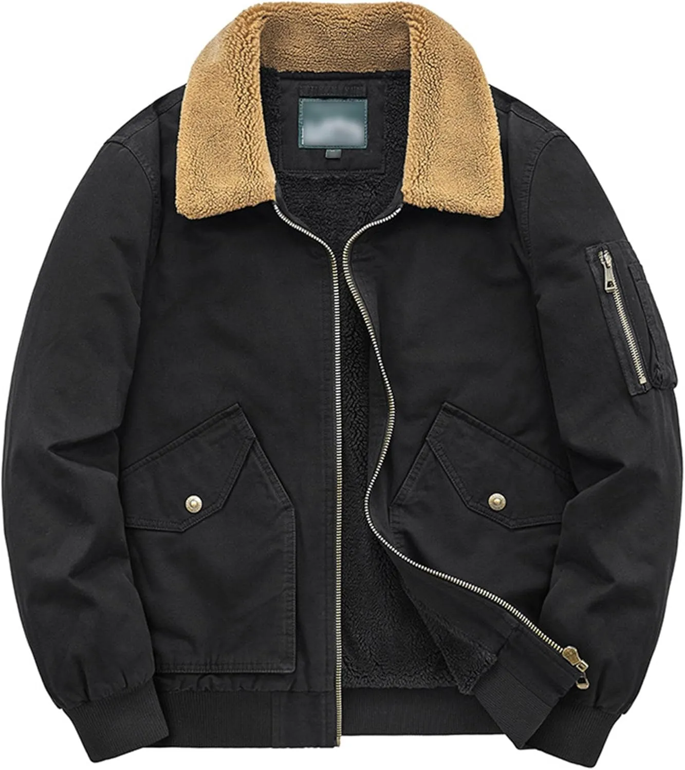 Men's Fur Collar Bomber Jacket Casual Button Military Cargo Jackets Sherpa Fleece Lined Trucker Coats