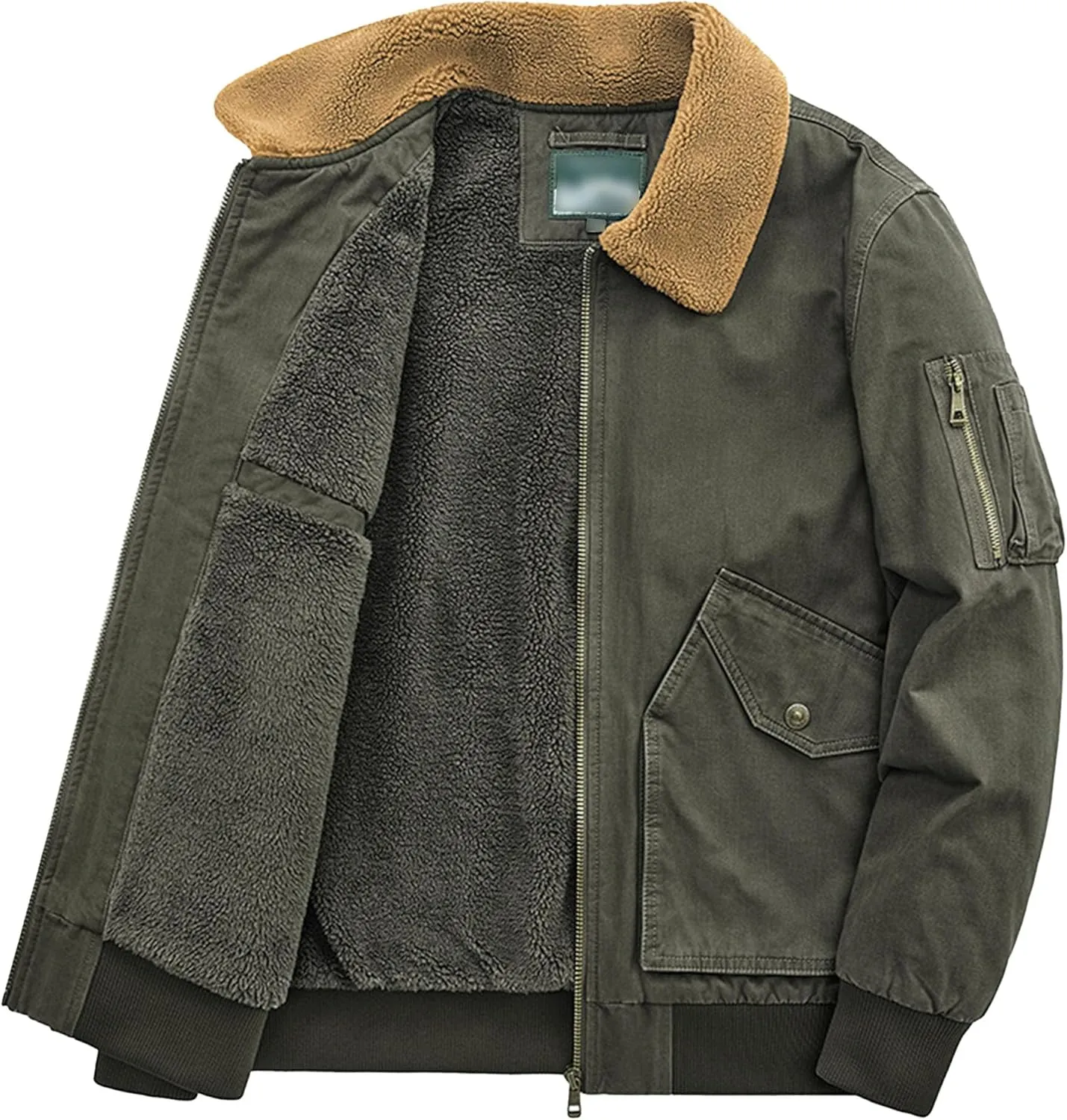 Men's Fur Collar Bomber Jacket Casual Button Military Cargo Jackets Sherpa Fleece Lined Trucker Coats
