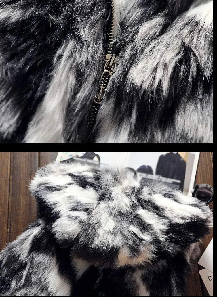 Men`s Luxury Faux Fur Hoodie Coats Sleeveless Jacket Vest With Hood