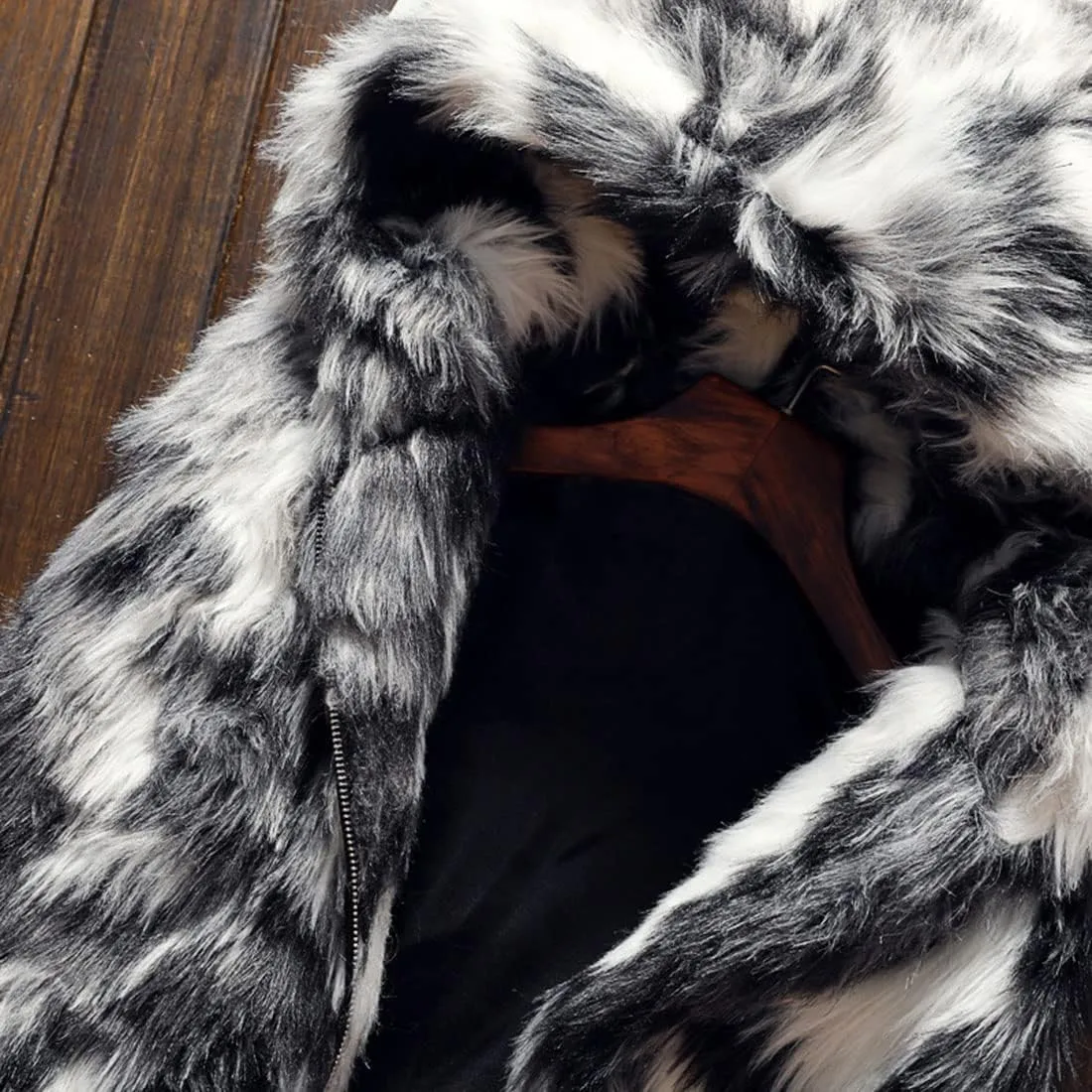 Men`s Luxury Faux Fur Hoodie Coats Sleeveless Jacket Vest With Hood