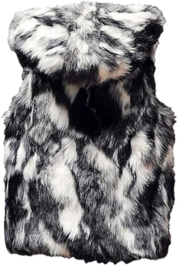 Men`s Luxury Faux Fur Hoodie Coats Sleeveless Jacket Vest With Hood
